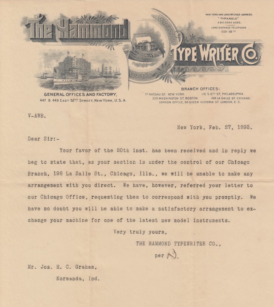 Hammond 1 typewriter letterhead, 4.