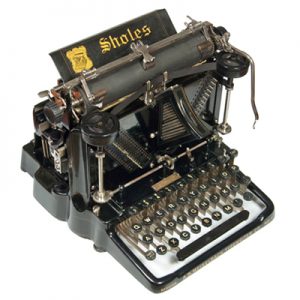 Photograph of the Sholes Visible typewriter, small file.