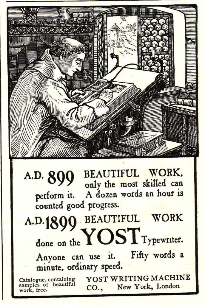Period advertisement for the Yost 1 typewriter, 1.