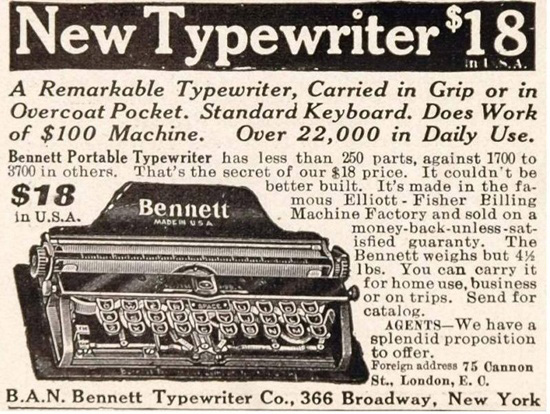 Bennett typewriter period advertisement.