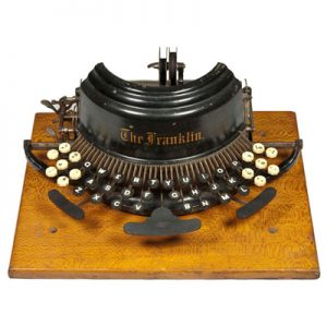 Photograph (front view) of the Franklin 2 typewriter, small file.