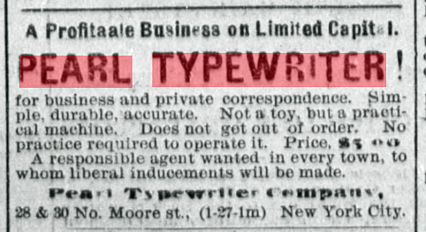 Period advertisement for the Pearl typewriter, 3.