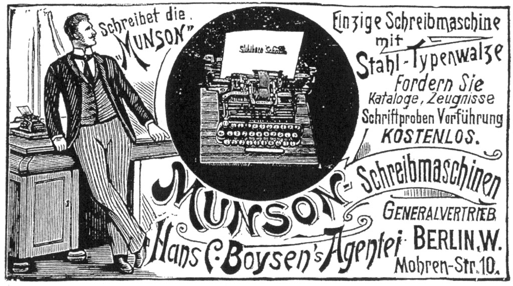 Period advertising for the Munson 1 typewriter, 5.