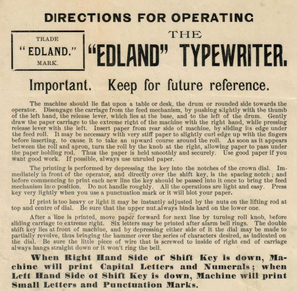 Edland typewriter period advertisement, 6.