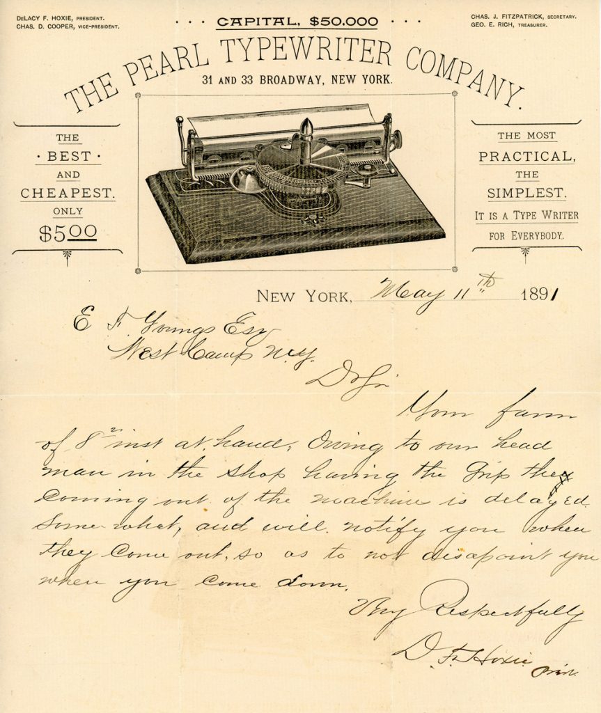Period letterhead for the Pearl typewriter.