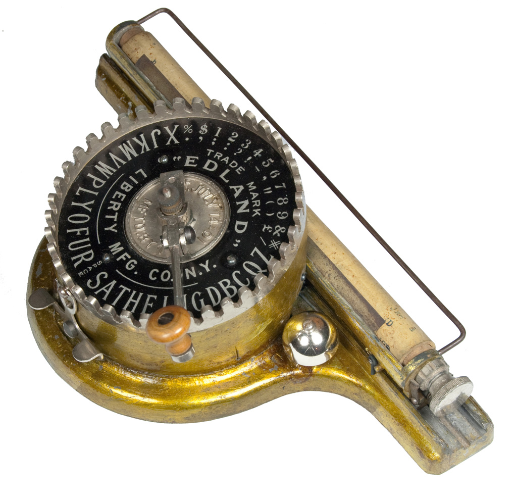 Right-hand side view of the Edland typewriter.