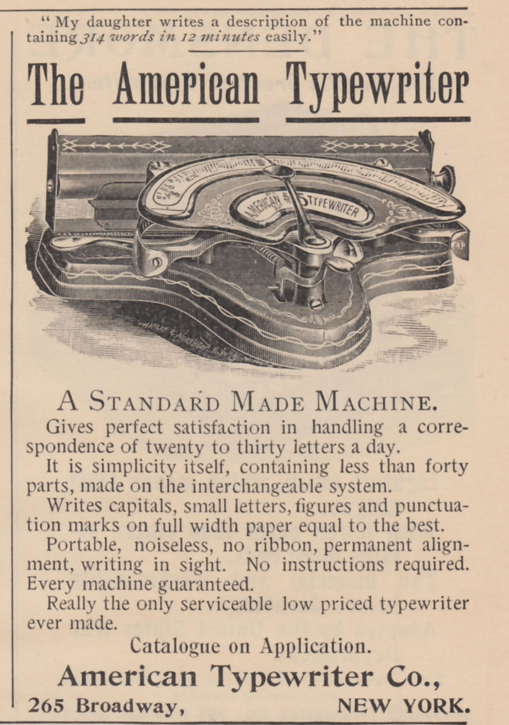 Period advertisement of the American 1 typewriter, 2.