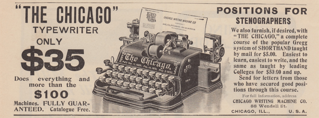 Period advertisement of the Chicago 1 typewriter, 5.