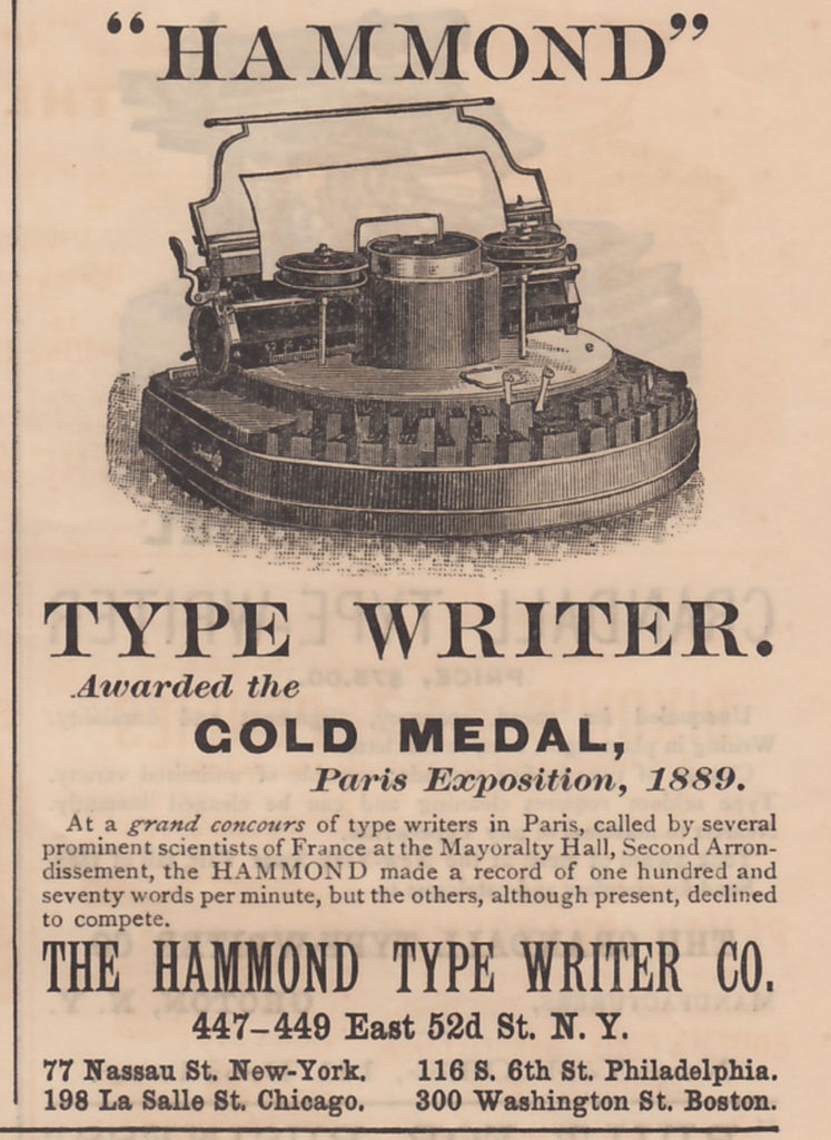 advertising for the Hammond 1 typewriter, 3.