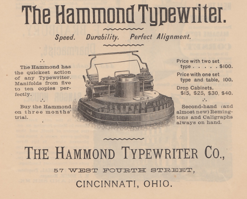 advertising for the Hammond 1 typewriter, 2.
