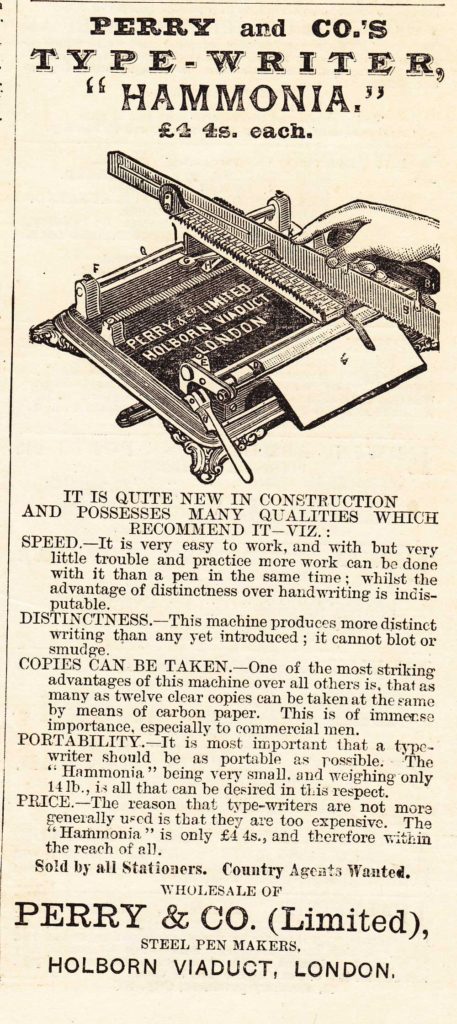 Period advertisement for the Hammonia typewriter, 2.