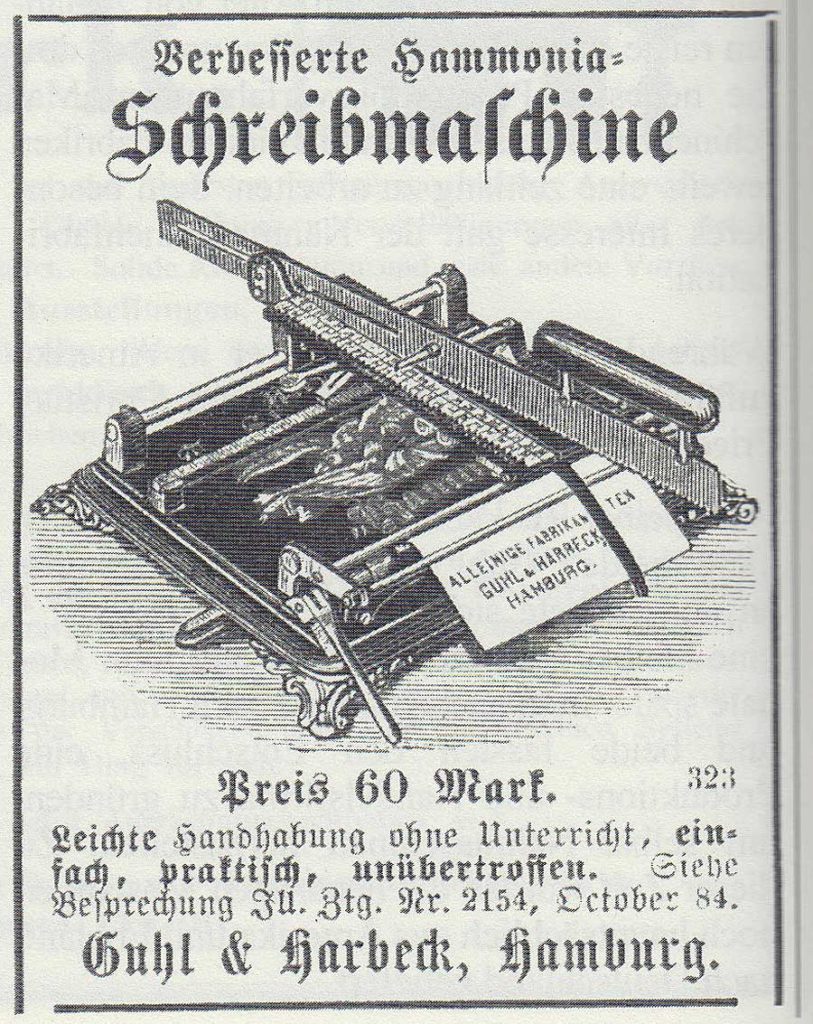 Period advertisement for the Hammonia typewriter, 1.