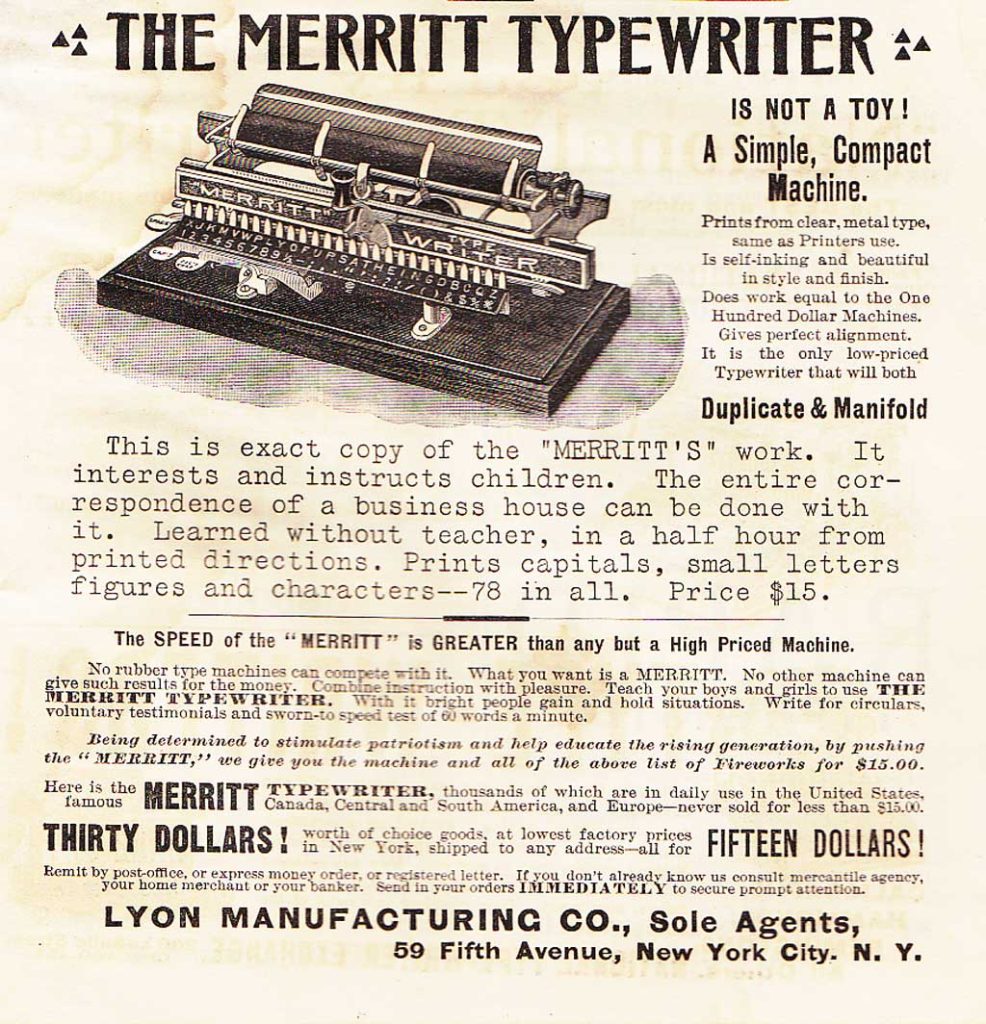 Period advertisement of the Merritt typewriter, 4.