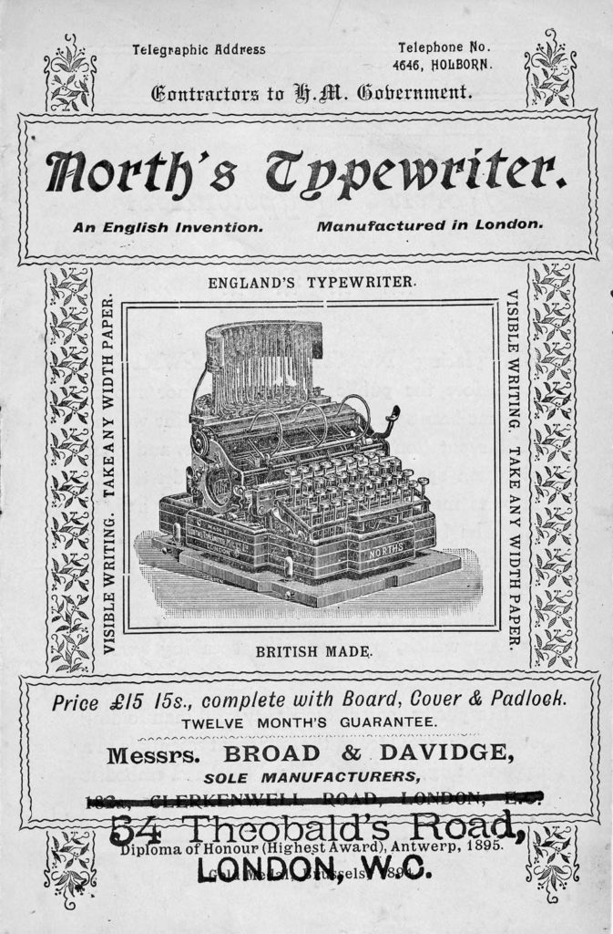 Period advertisement for the Norths typewriter.