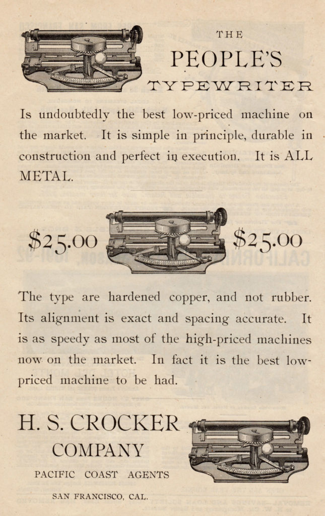 Period advertisement for the Peoples typewriter, 1.