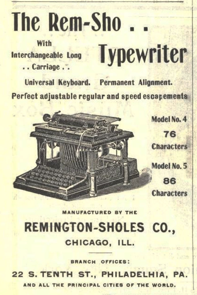 Period advertisement for the Remington Sholes 2 typewriter, 1.
