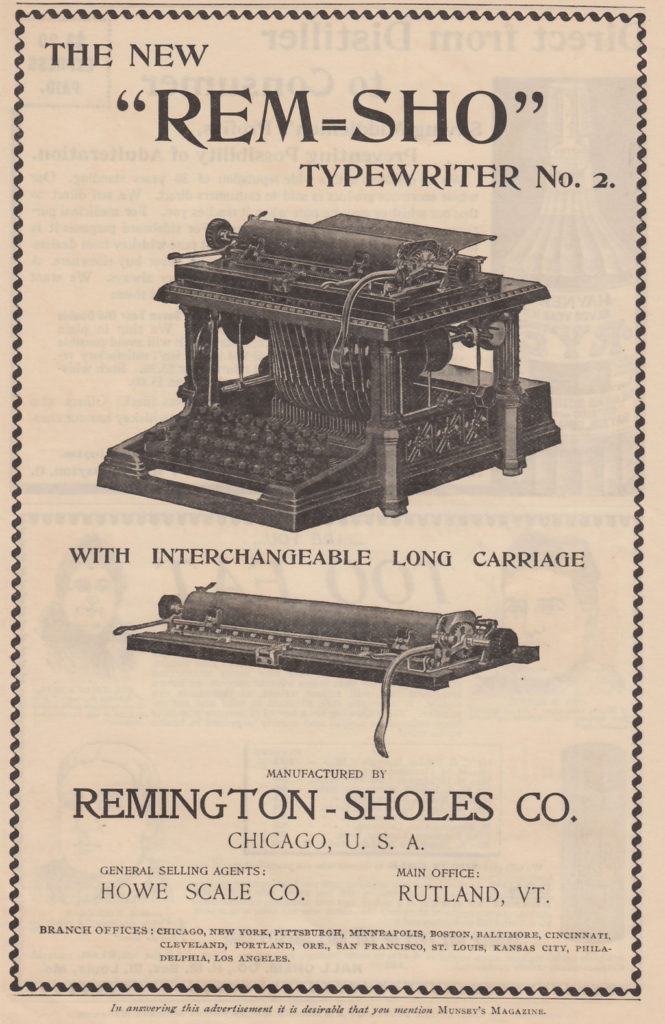 Period advertisement for the Remington Sholes 2 typewriter, 3.