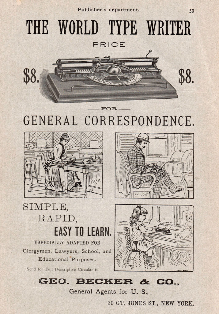 Period advertisement for the World 1 typewriter, 4.