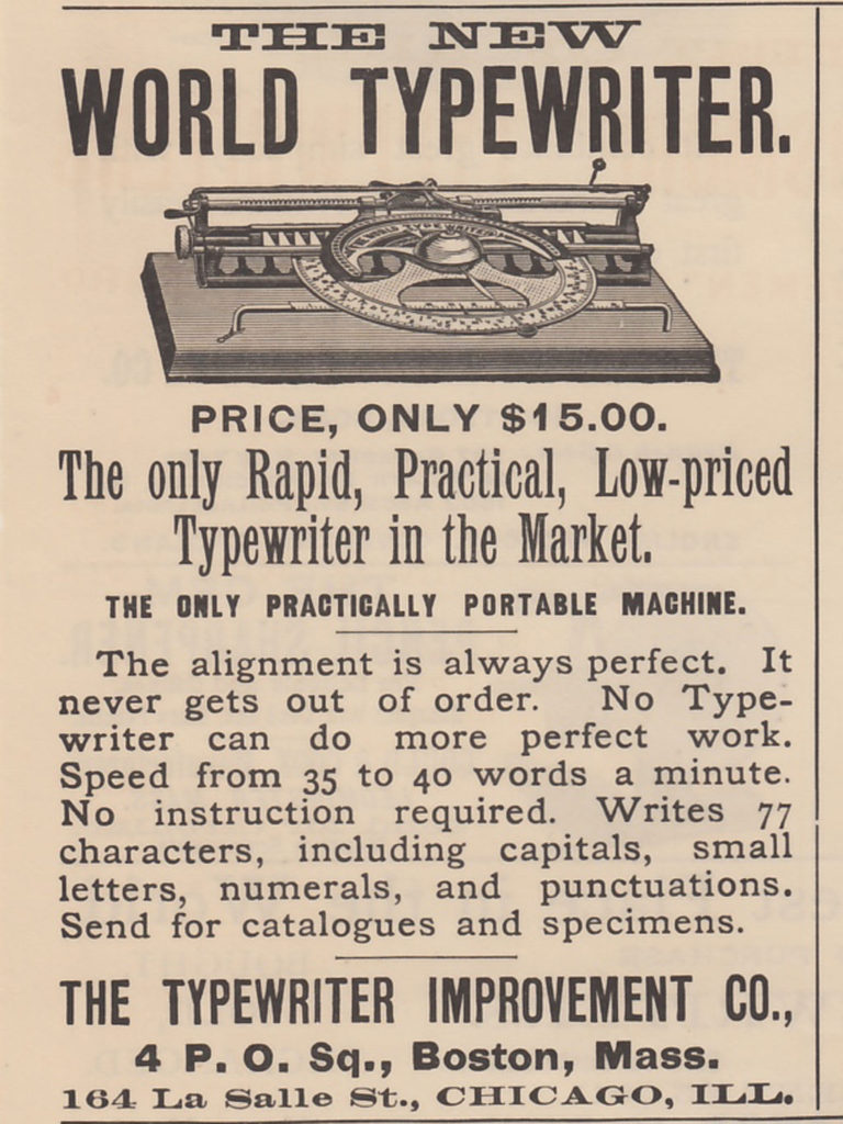 Period advertisement for the World 1 typewriter, 3.