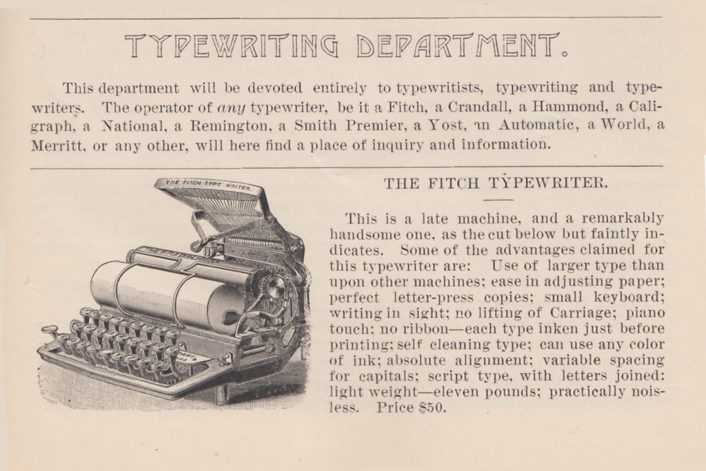 Period advertisement for the Fitch 1 typewriter, 3.