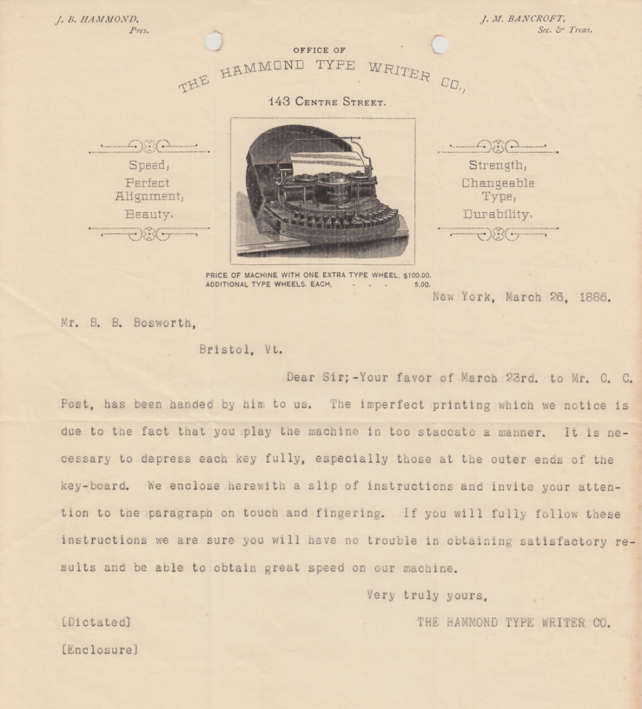 Hammond 1 typewriter letterhead, 7.