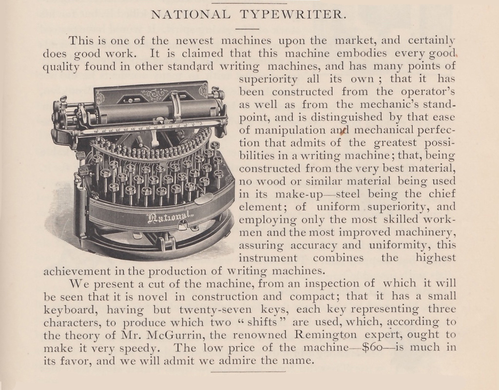 Period advertisement for the National 1 typewriter, 6