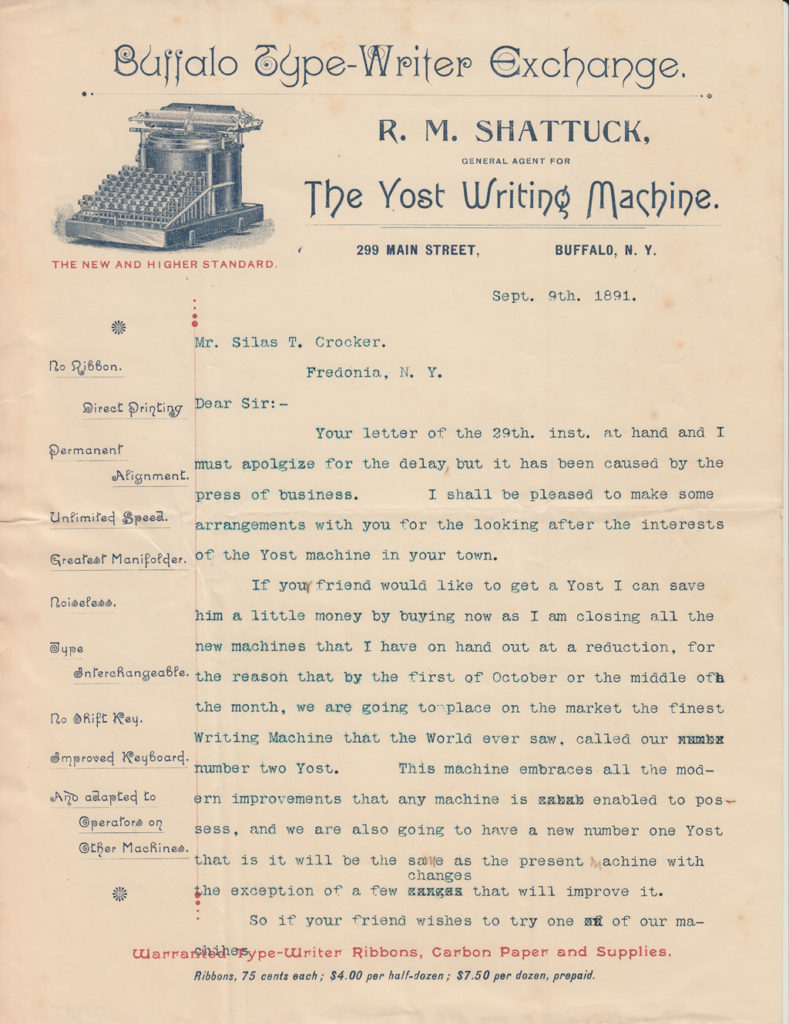 Period letterhead for the Yost 1 typewriter.