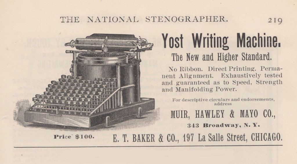 Period advertisement for the Yost 1 typewriter, 4.