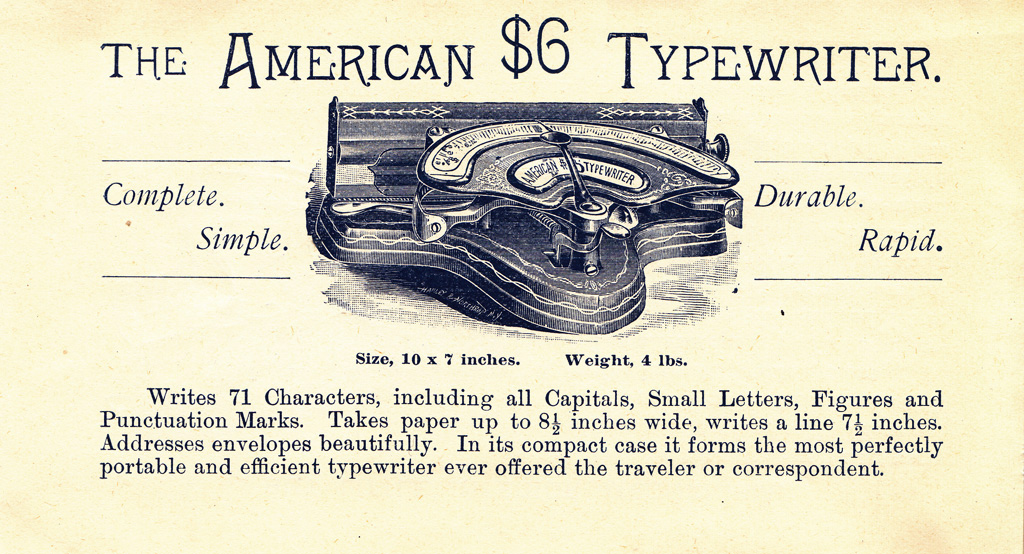Period advertisement of the American 1 typewriter, 3.
