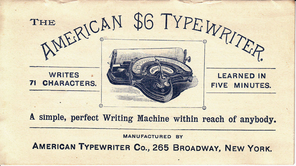 Period advertisement of the American 1 typewriter, 4.