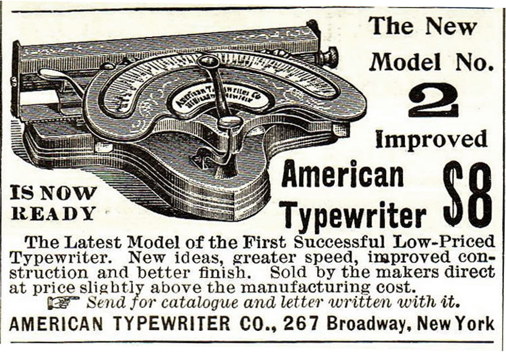 Period advertisement of the American 2 typewriter, 1.