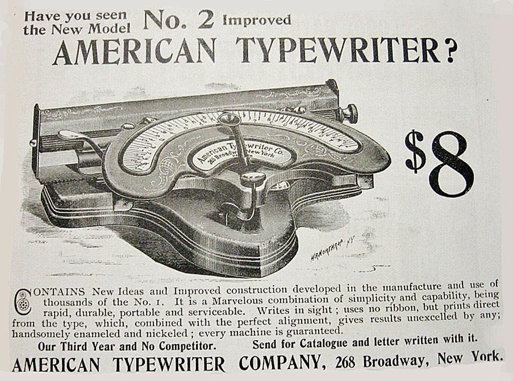 Period advertisement of the American 2 typewriter, 2.