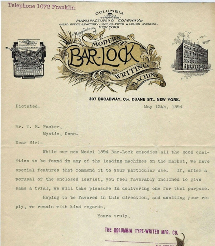 Period letterhead for the Bar-Lock 4 typewriter, 2.