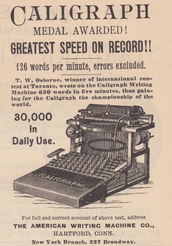 Period advertisement for the Caligraph 2 typewriter, 1.