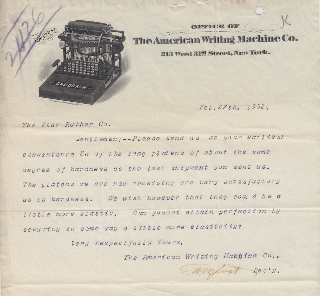 Period letterhead of the Caligraph 2 typewriter, 1.