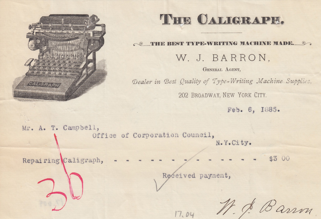 Period letterhead of the Caligraph 2 typewriter, 4.