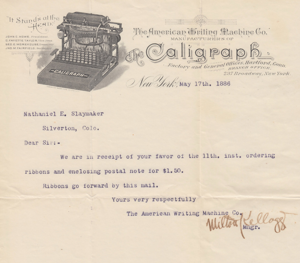 Period letterhead of the Caligraph 2 typewriter, 3.