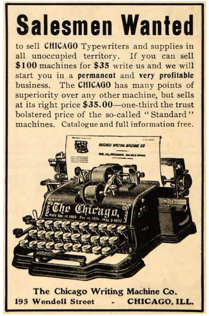 Period advertisement of the Chicago 1 typewriter, 4.
