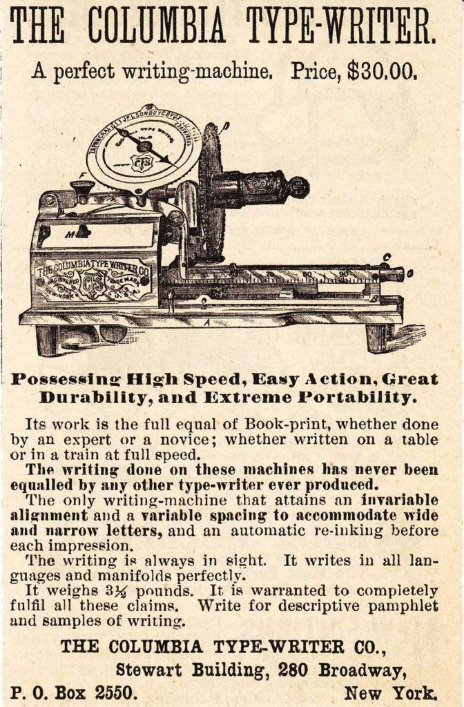 Period advertisement of the Columbia 2 typewriter, 2.