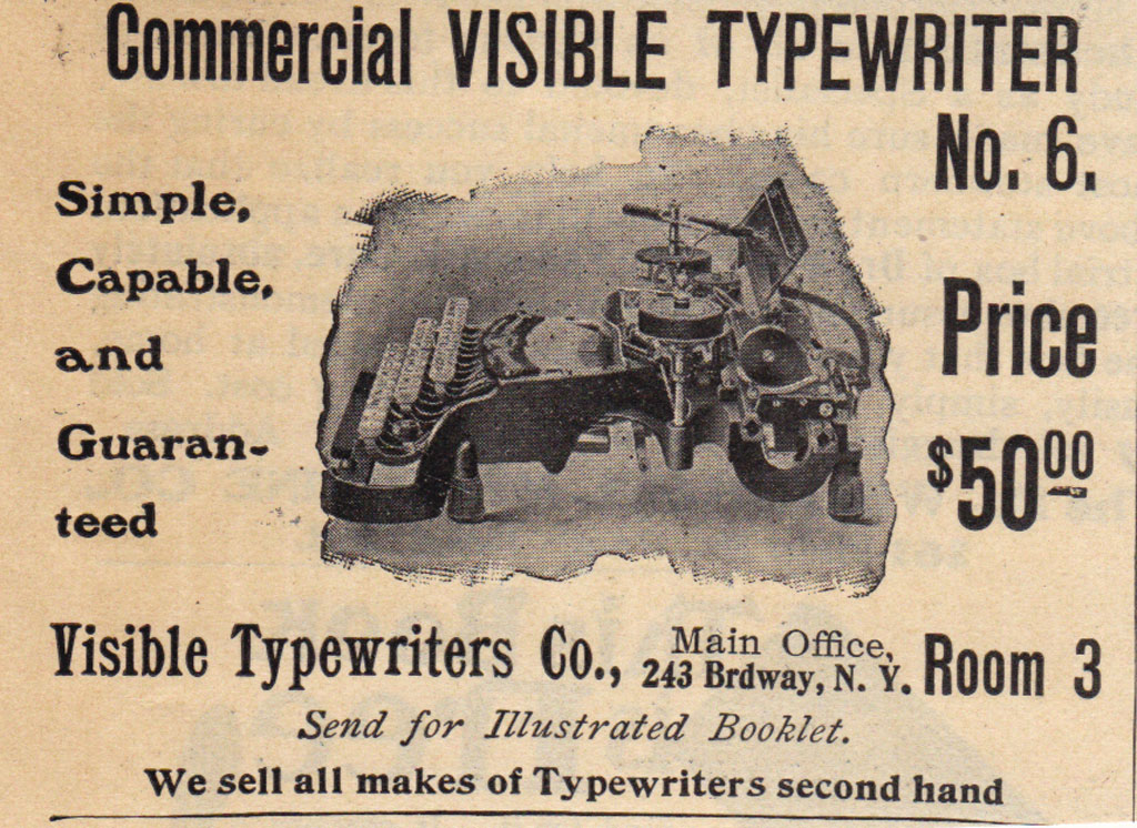 Period advertisement for the Commercial Visible 6 typewriter, 2.
