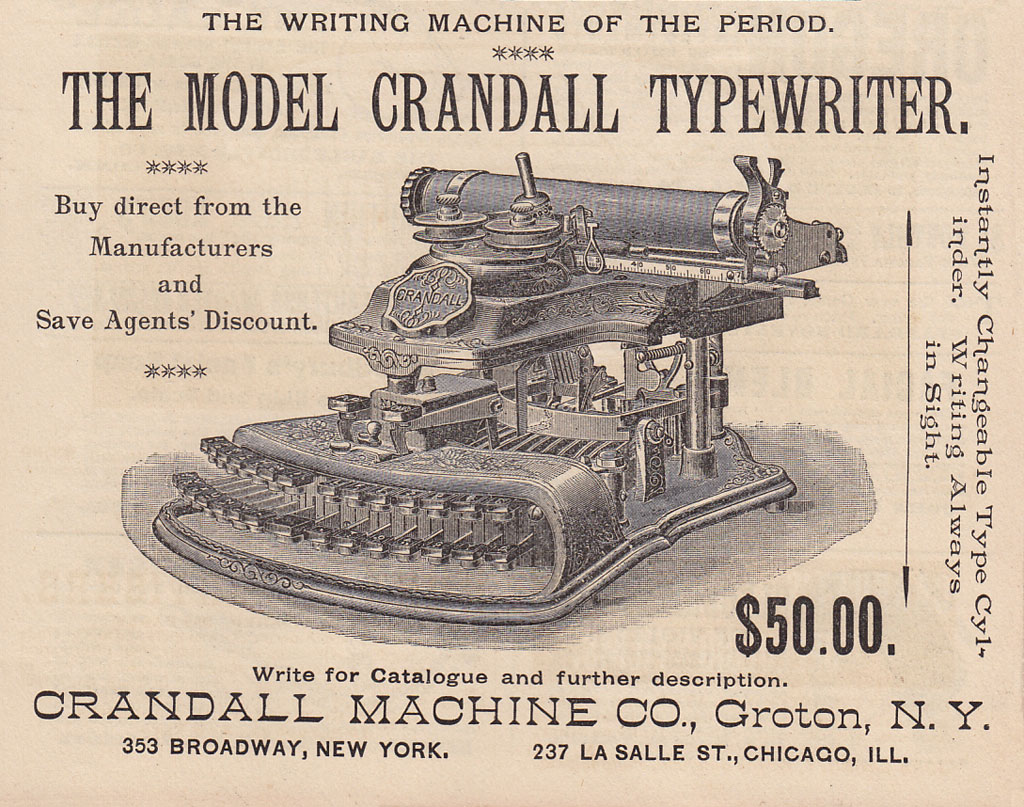Period advertisement for the Crandall New Model typewriter, 1.