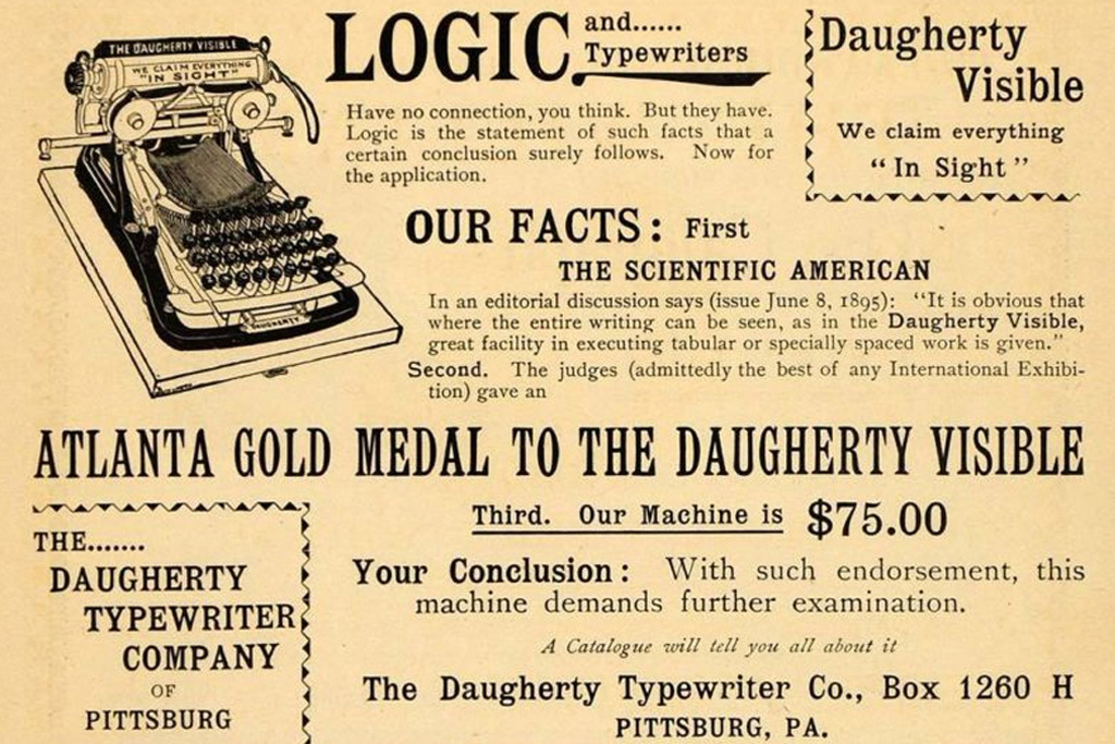 Period advertisement of the Daugherty typewriter, 5.