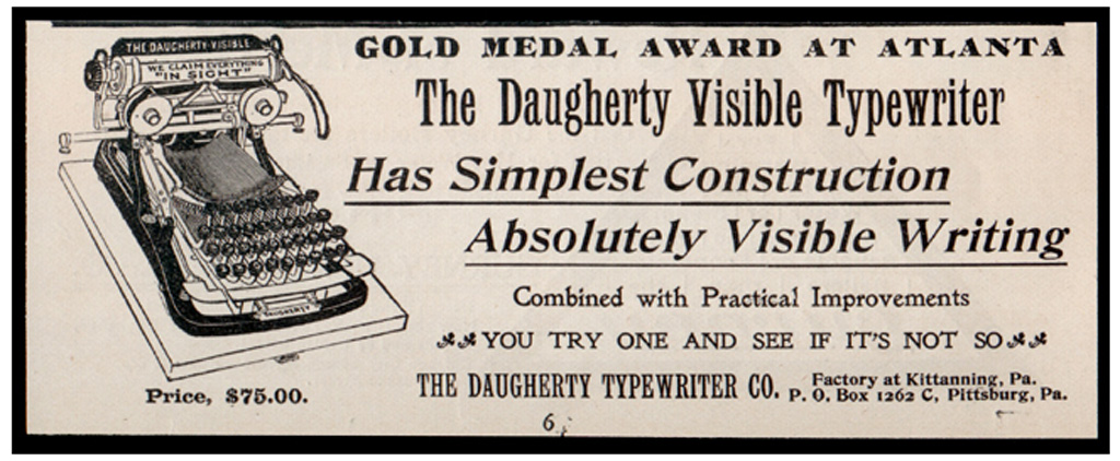 Period advertisement of the Daugherty typewriter, 4.