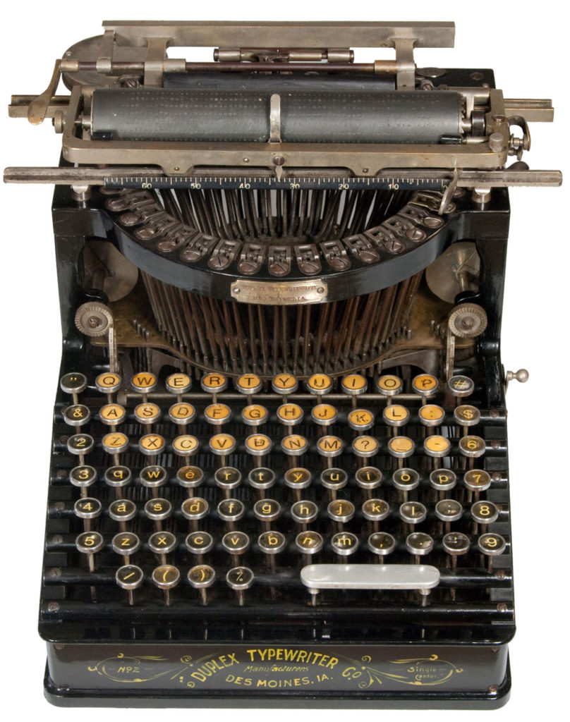Front view of the Duplex 2 typewriter.