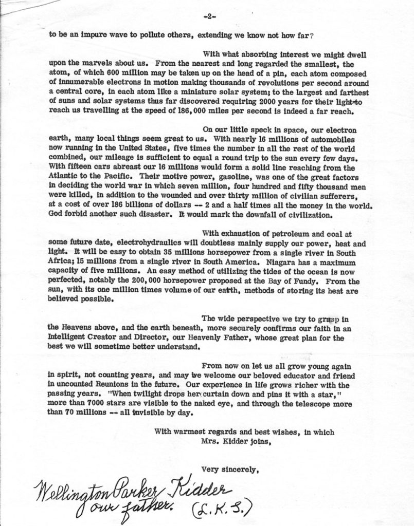 Letter written by Wellington Parker Kidder the inventor of the Empire 1 typewriter, page 2.