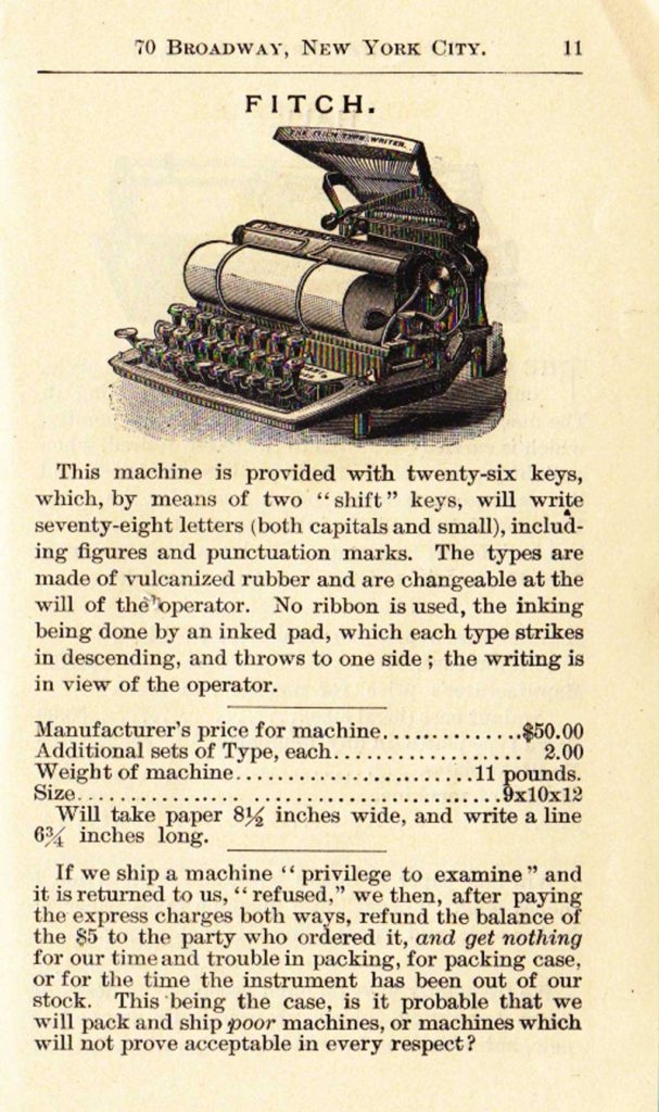 Period advertisement for the Fitch 1 typewriter, 2.