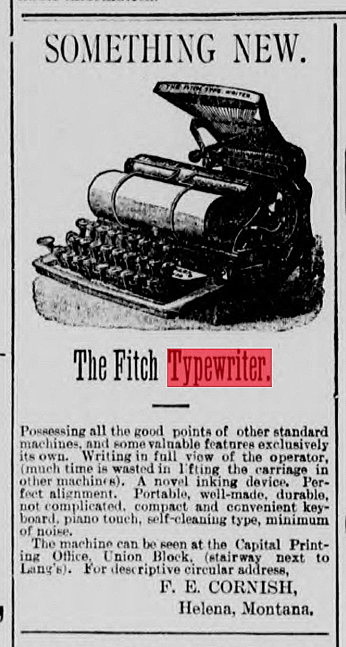 Period advertisement for the Fitch 1 typewriter, 1.