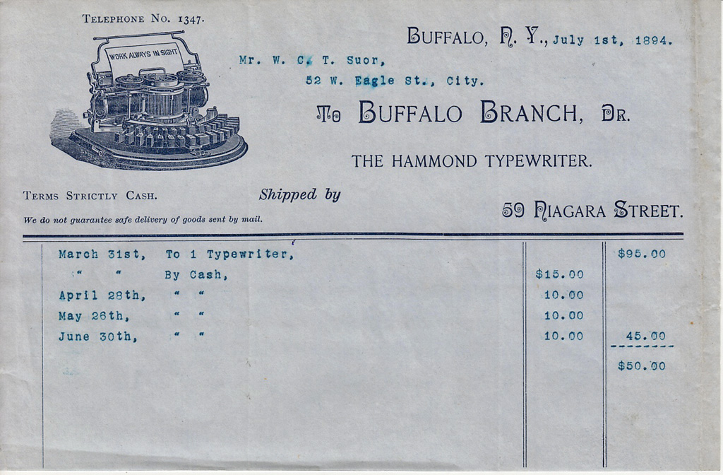 Hammond 1 typewriter letterhead, 2.