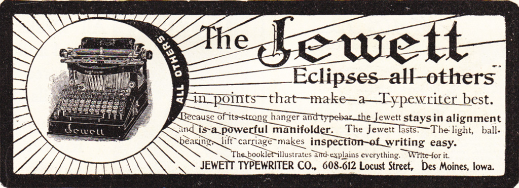 Period advertisement of the Jewett 1 typewriter, 1.
