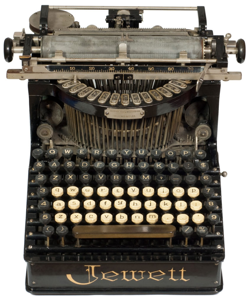 Front view of the Jewett 1 typewriter.